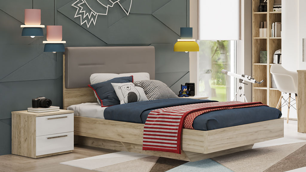 Кровать с тумбами Napoli (дуб Крафт серый/белый глянец)