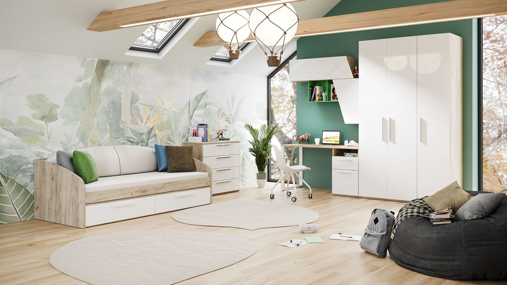 Молодежная Наполи (Крафт серый/белый глянец)