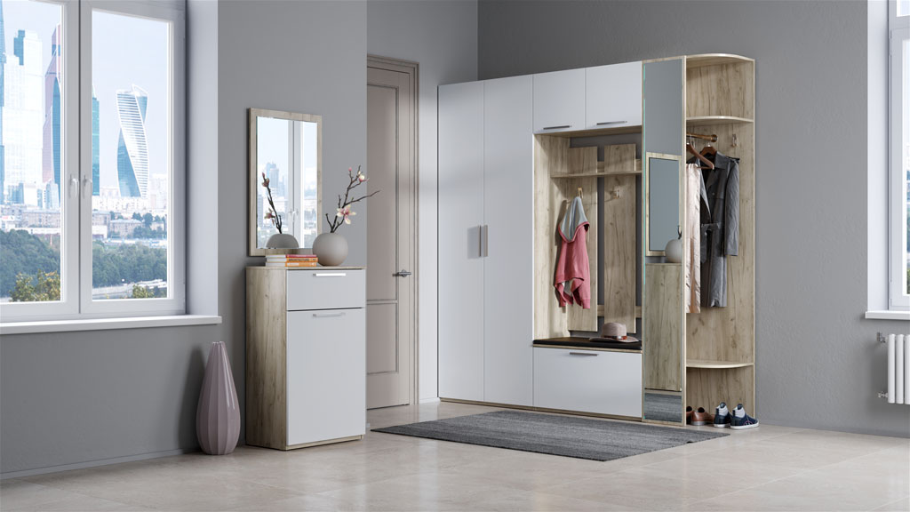 Прихожая Наполи (дуб Крафт серый/белый матовый)