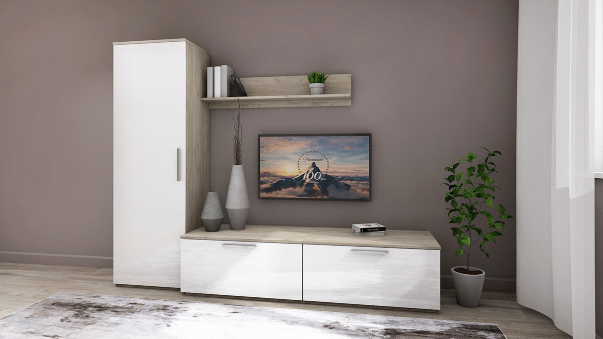 Гостиная Наполи (Крафт серый/белый глянец)