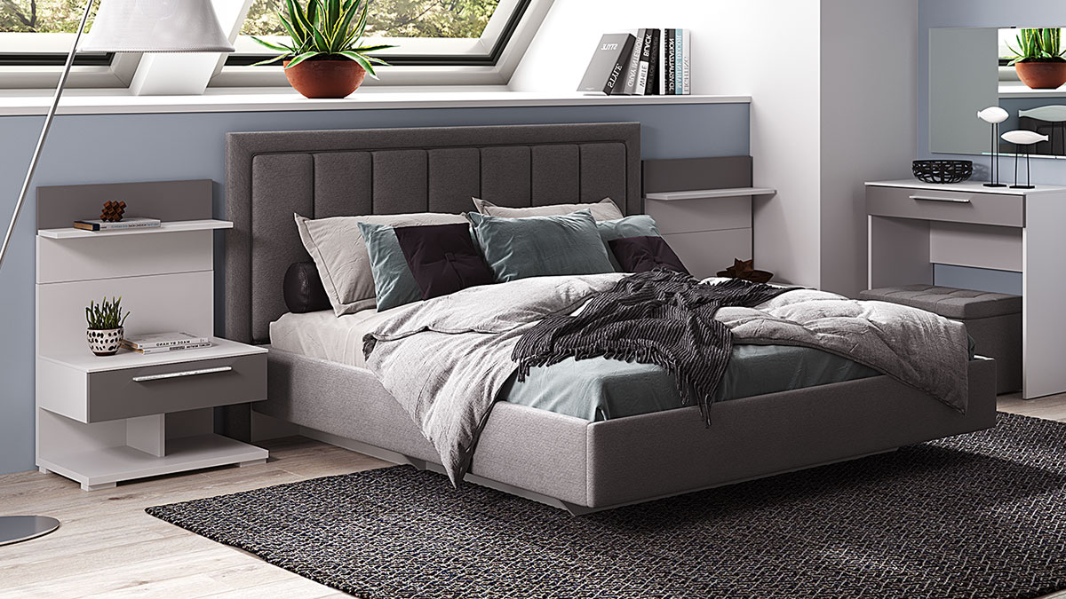 Интерьерная кровать Napoli-4 с тумбами (рогожка)