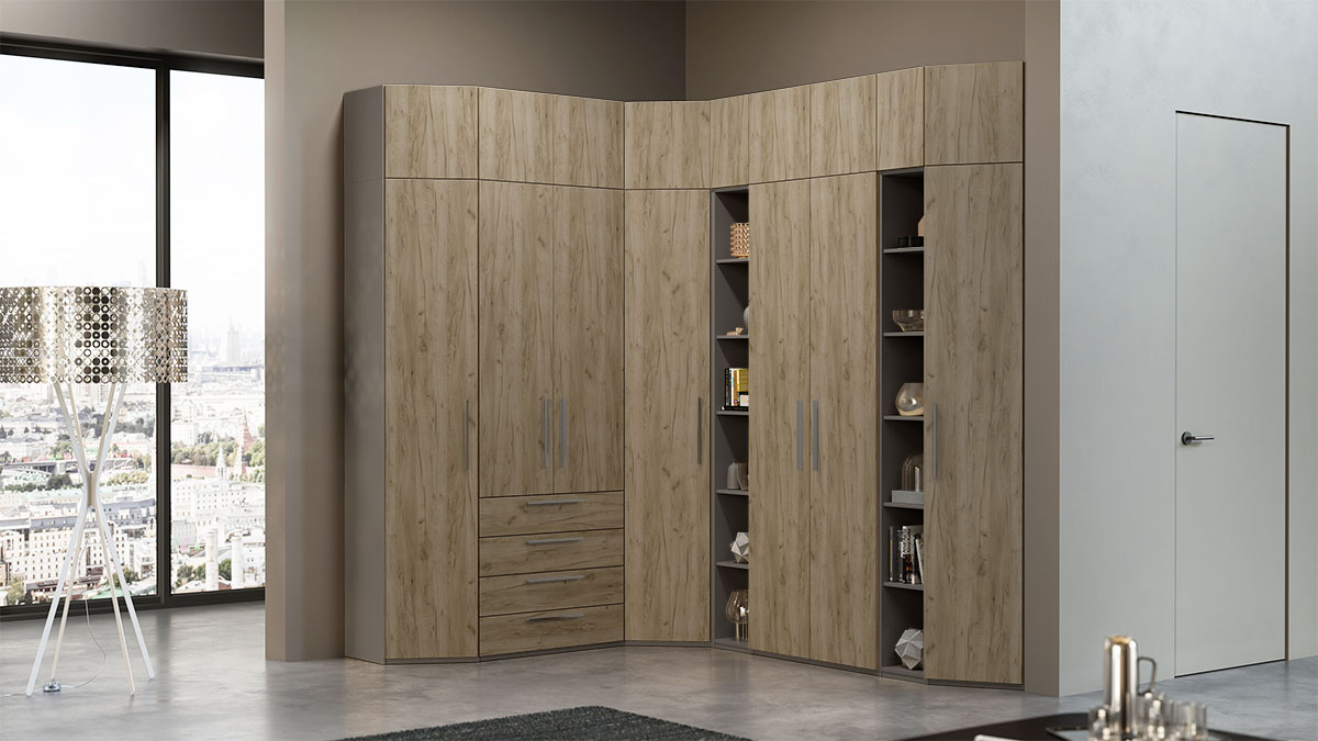 Угловой шкаф Наполи (Камень Терра/Крафт серый)