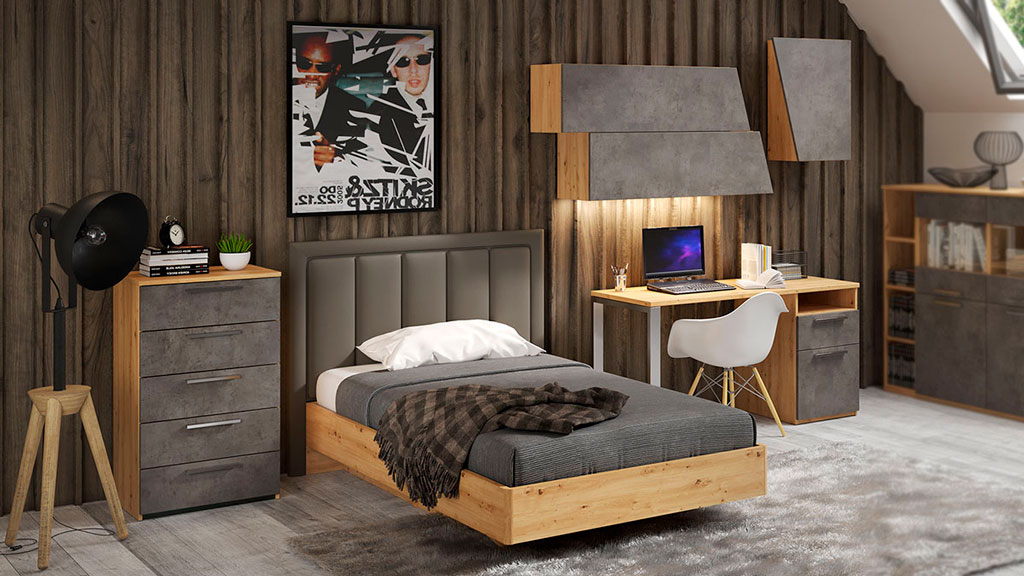 Молодежная Наполи (Дуб золотой/бетон Dark)