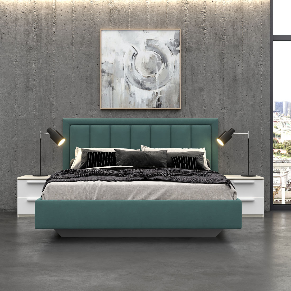 Кровать с тумбами Napoli (Крафт белый/белый матовый)