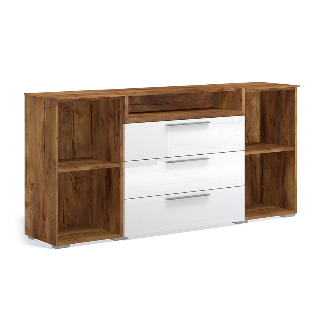 Широкий комод с 3D нишей Solo (таксония/белый глянец)