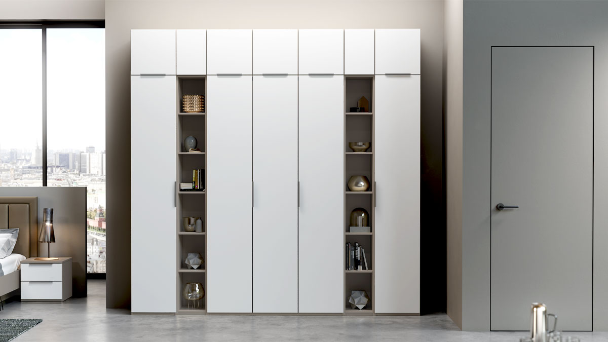 Шкаф с антресолью Наполи (Камень Терра/белый матовый)