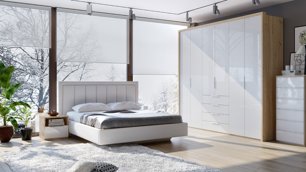 Спальня Наполи (дуб золотой/белый глянец)