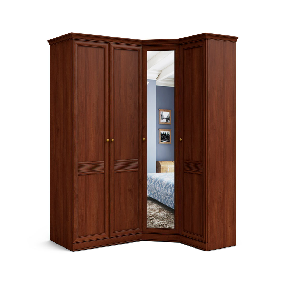 Угловой шкаф 4 двери Верди (орех Леванте)