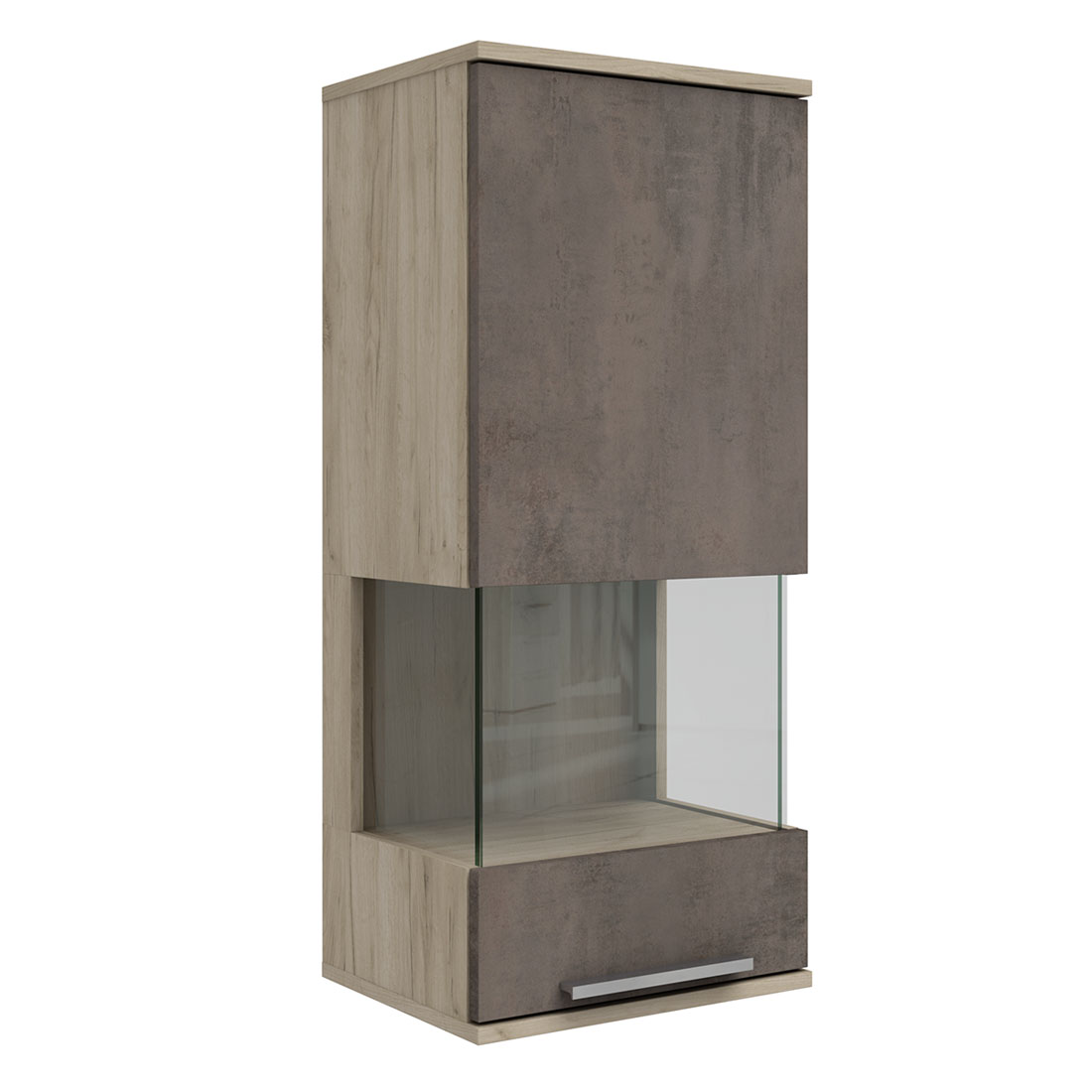 Навесной шкаф-витрина Napoli (дуб Крафт серый/бетон Dark)