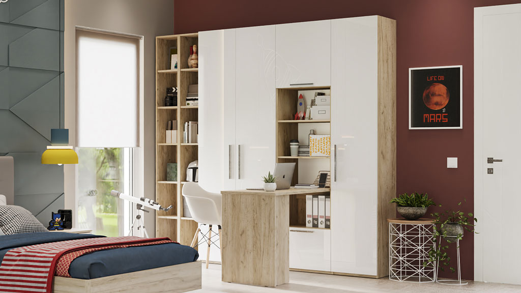 Шкаф со столом Napoli (дуб Крафт серый/белый глянец)