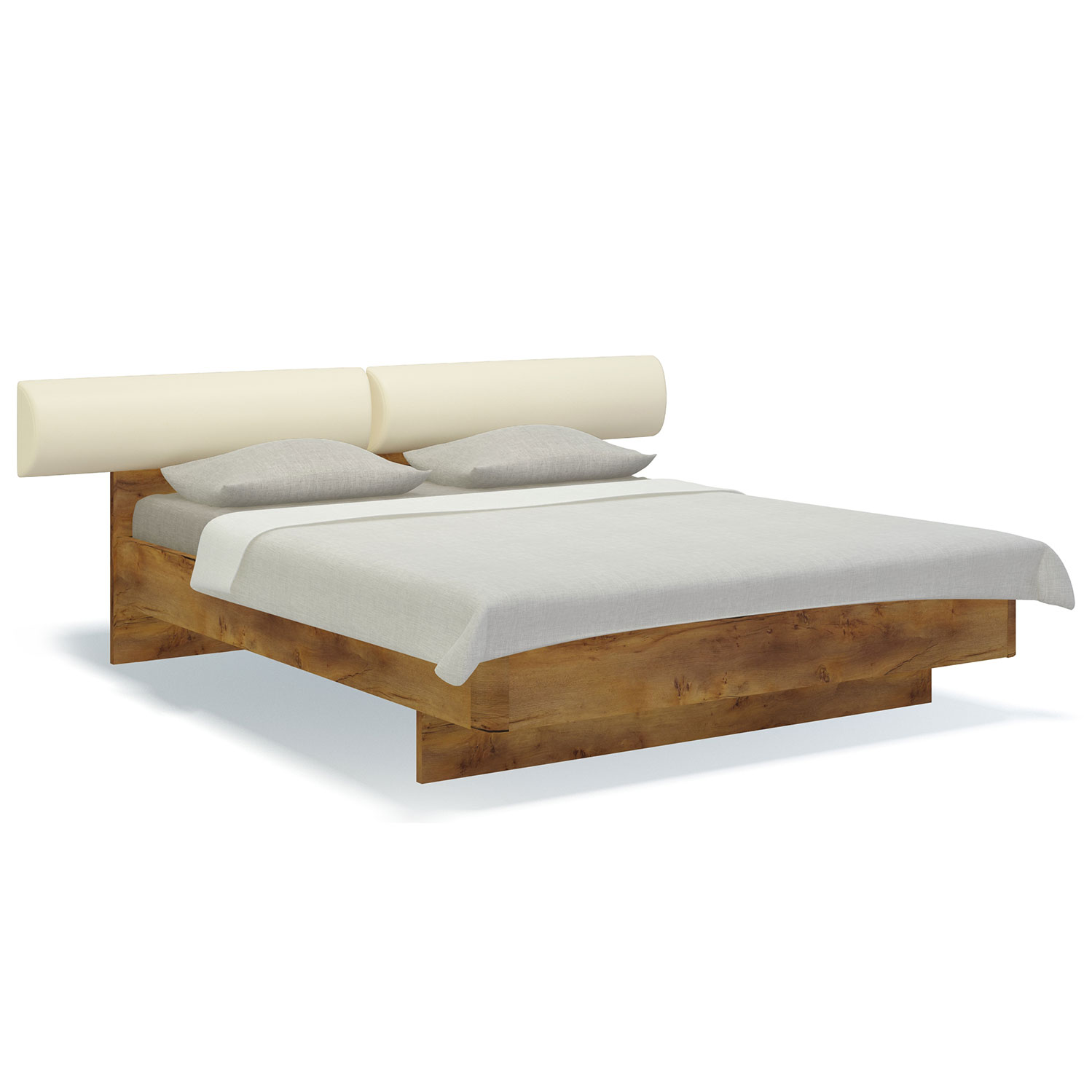 Кровать с мягким изголовьем 160х200 Solo (таксония/экокожа ваниль)