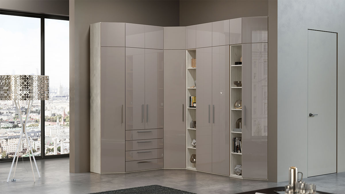 Угловой шкаф Наполи (Крафт белый/моккачино)