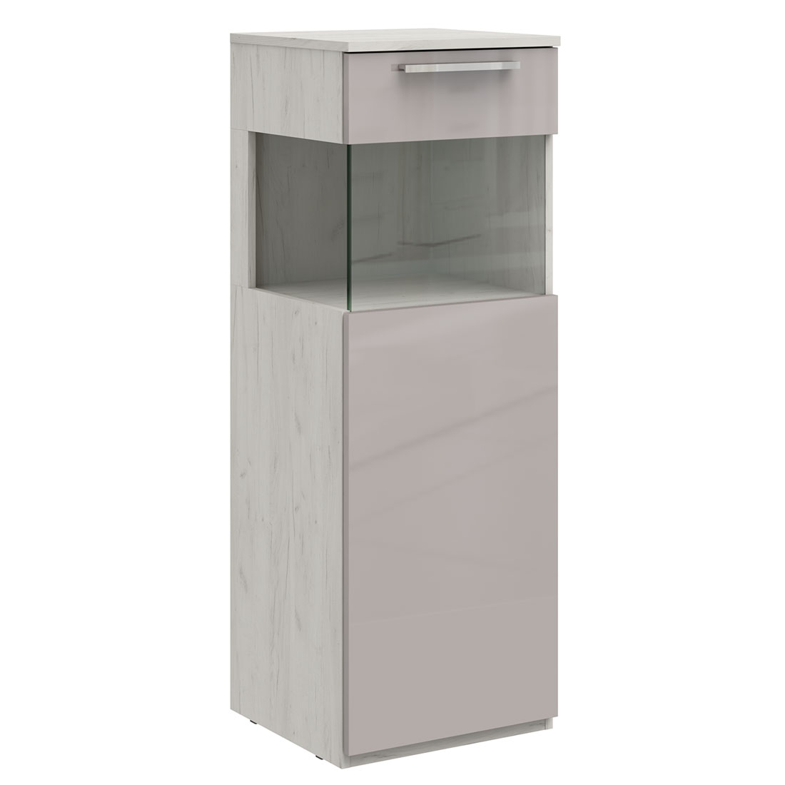 Низкий шкаф-витрина Napoli (дуб Крафт белый/бэйлиз глянец) левый