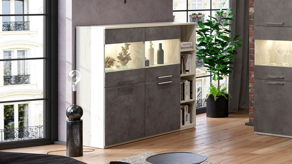 Шкаф-витрина Наполи (Крафт белый/бетон Dark)