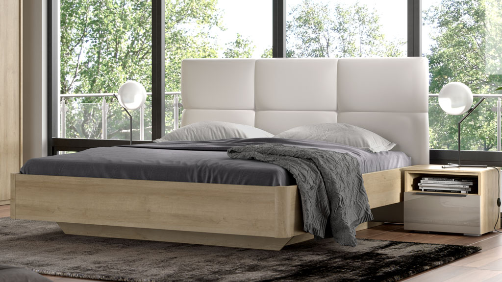 Кровать 160х200 с мягким изголовьем  Solo QUATRO (дуб Ривьера/экокожа)