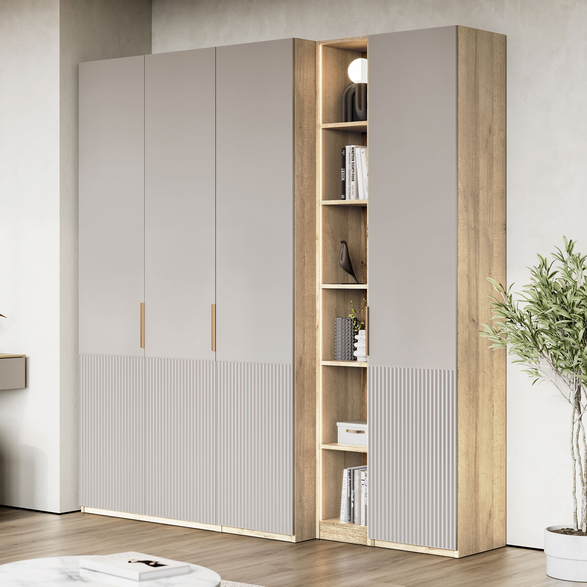 Четырехдверный шкаф Solo Wave c фрезеровкой (Ривьера / кашемир)