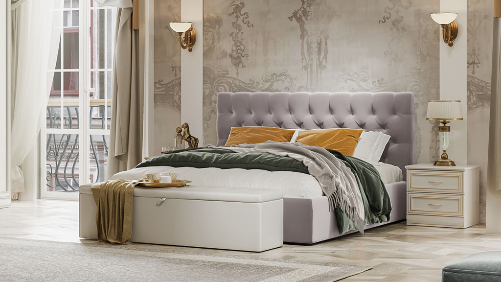 Мягкая кровать с тумбами Verdi (дуб Белуна)