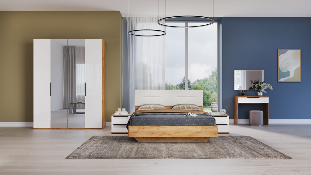 Спальня Наполи (дуб Крафт золотой/белый глянец)