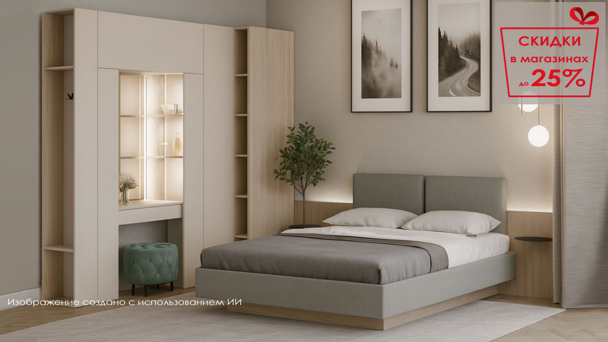 Спальня Сарино К6.04 (Кашемир серый / Иланга)