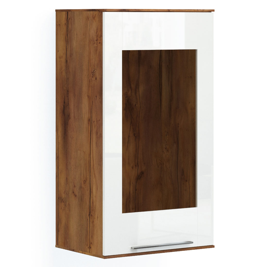 Шкаф-витрина навесной 1 дверь (Таксония/белый глянец)