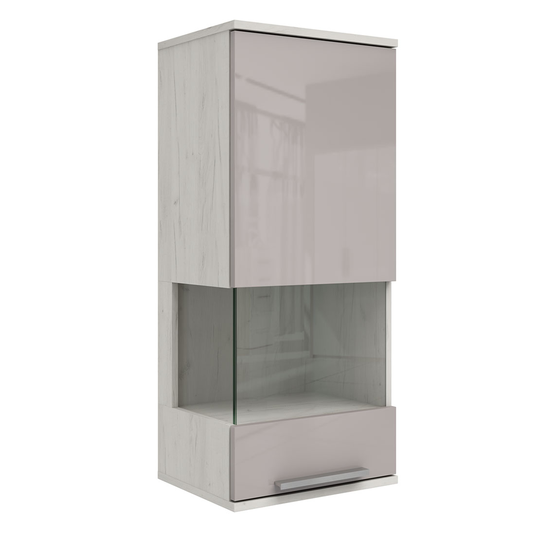 Навесной шкаф-витрина Napoli (дуб Крафт белый/моккачино глянец) левый