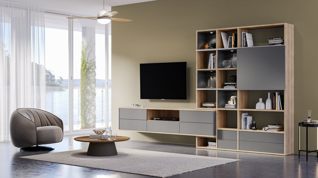 Стеллаж 405.Ilma-KSt-03 (дуб Ривьера/серый средний матовый)