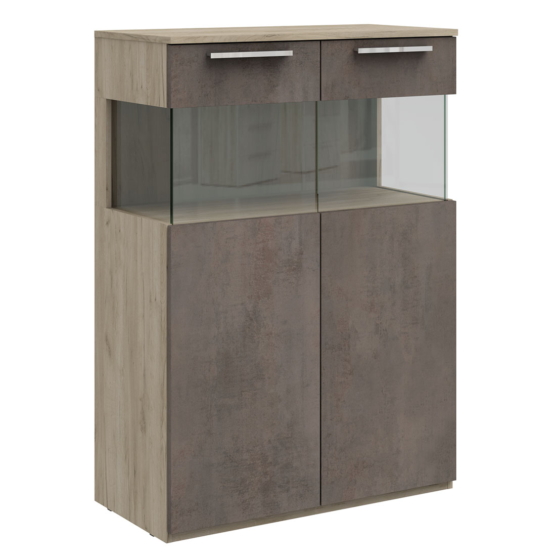 Низкий шкаф-витрина Napoli (дуб Крафт серый/бетон Dark)