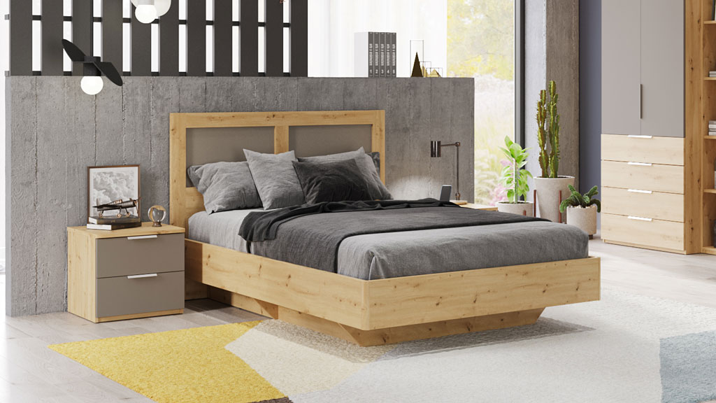 Кровать с тумбами Napoli (Дуб золотой/камень Терра)