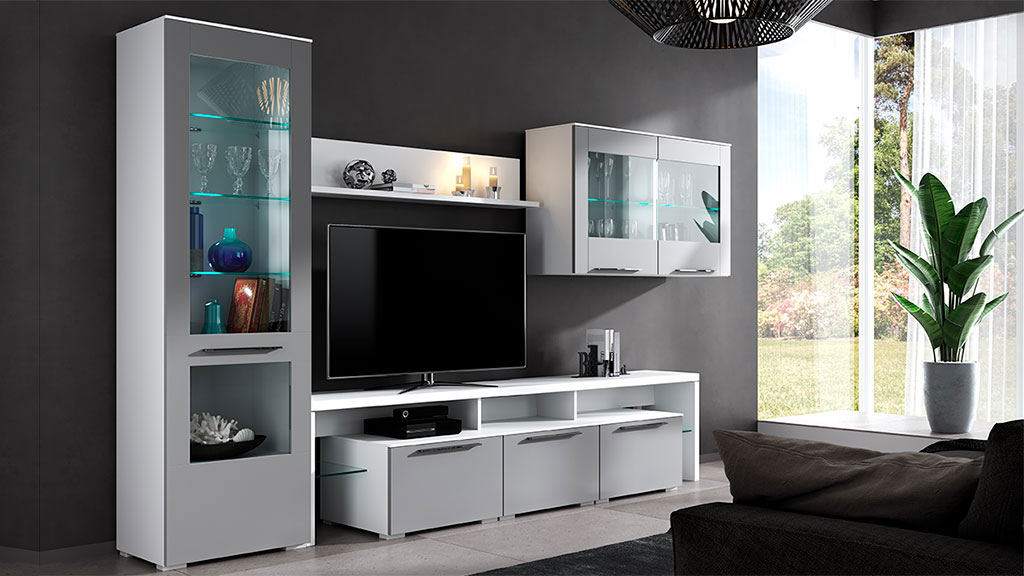 Гостиная Соло (Белый матовый/серый средний матовый)