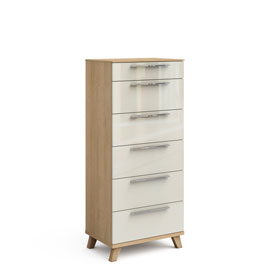 Узкий комод 6 ящиков на опорах Solo (дуб Ривьера/крем)
