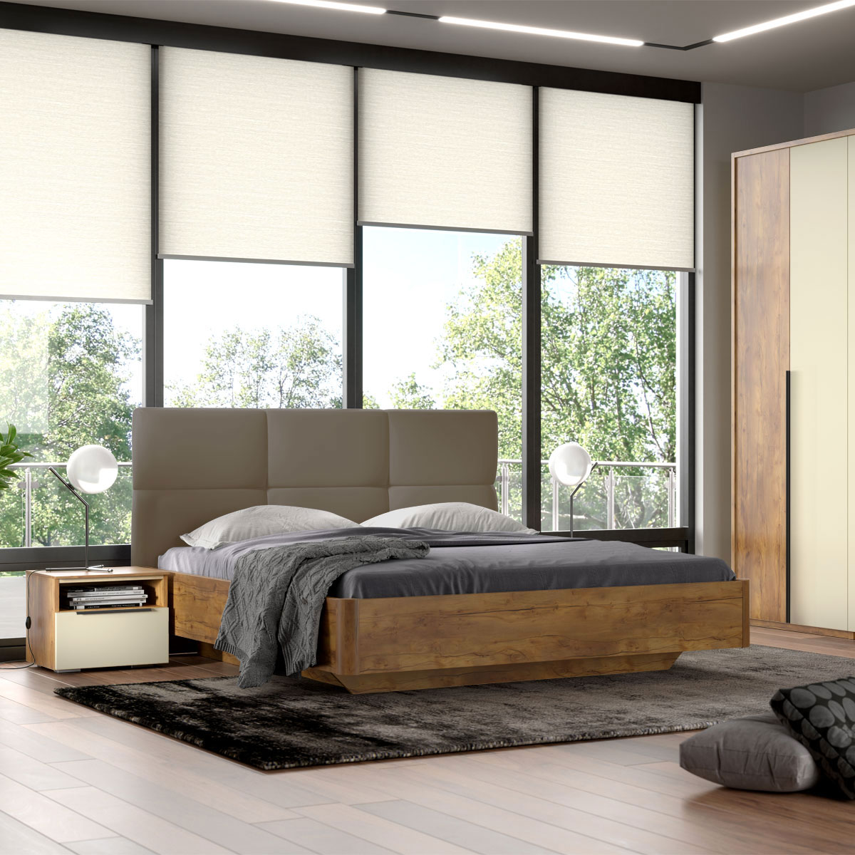 Кровать 160х200 с мягким изголовьем Solo (таксония/экокожа)