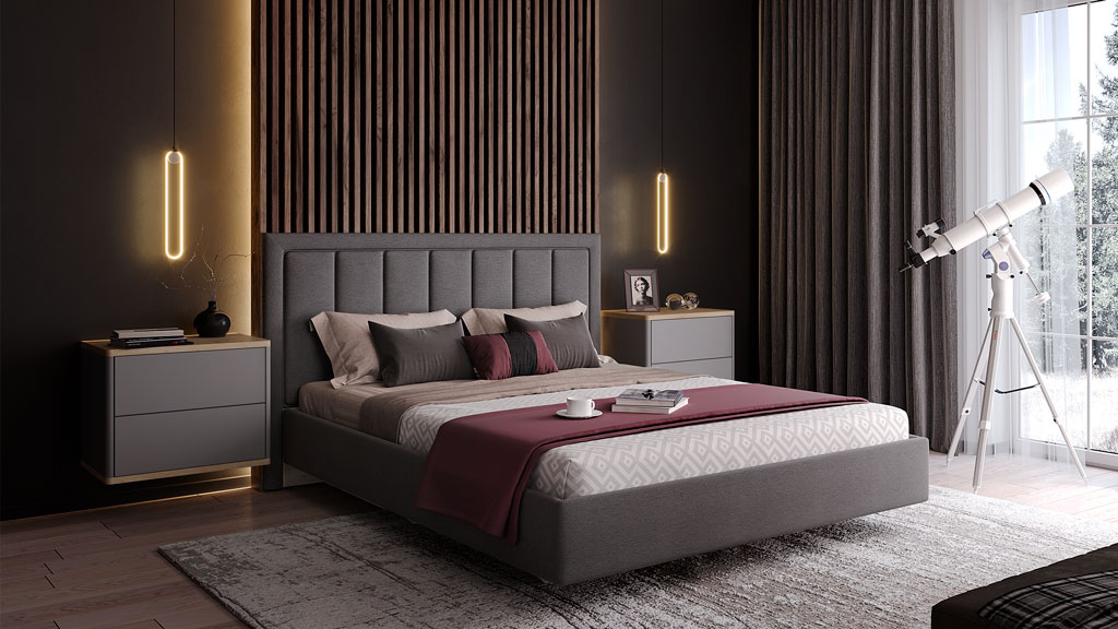 Мягкая кровать с тумбами Napoli Дуб Ривьера