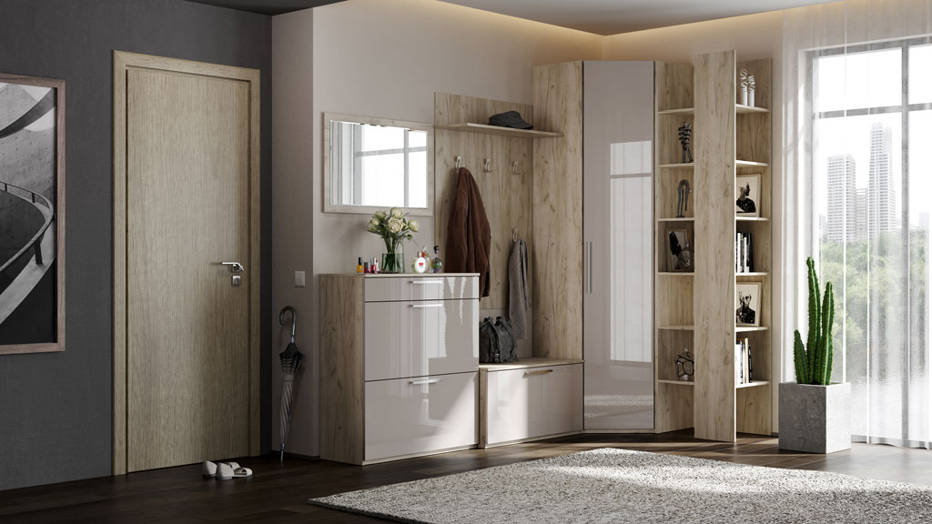 Угловая прихожая Наполи (Крафт серый/бэйлиз)