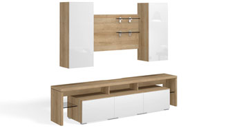 Стенка в гостиную Solo (дуб Ривьера/белый глянец)