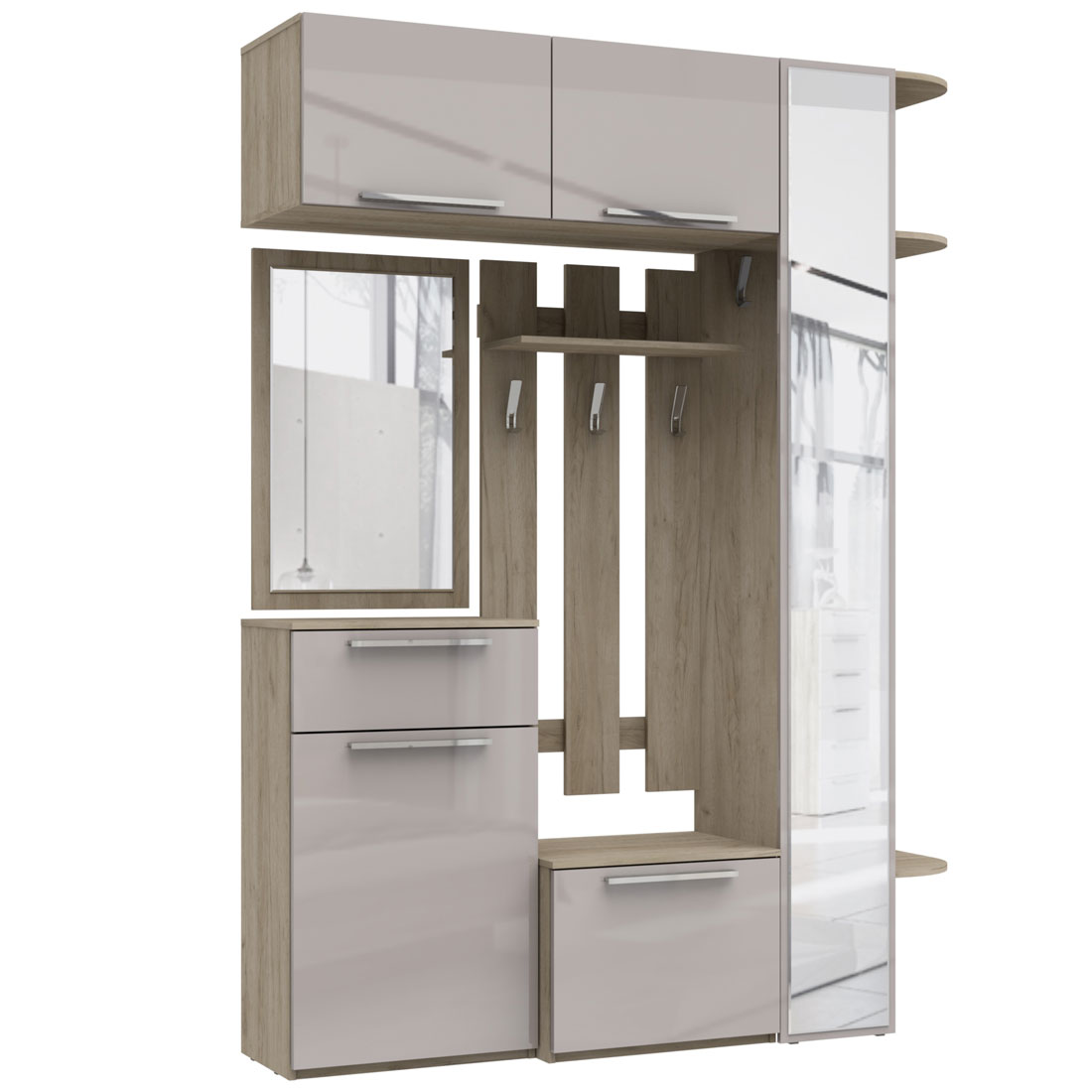 Прихожая Наполи (дуб Крафт серый/моккачино глянец)