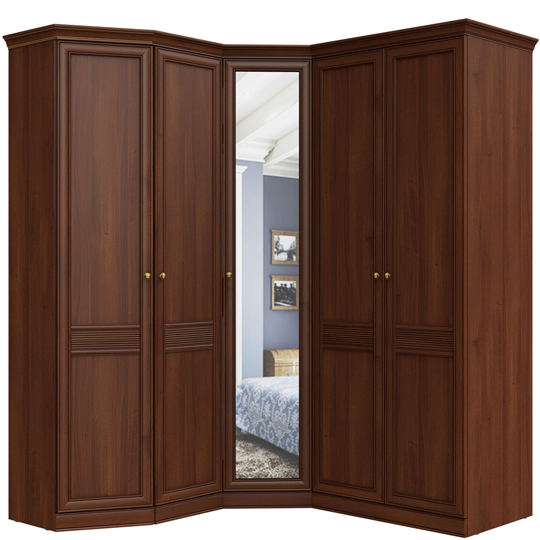 Угловой шкаф 5 дверей Верди (орех Леванте)