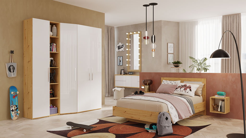 Молодежная Наполи (дуб золотой/белый глянец)