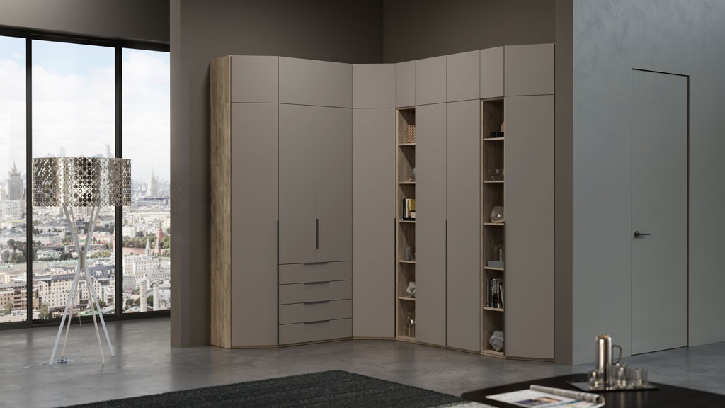 Шкаф с антресолью Наполи (Дуб золотой/мокко матовый)