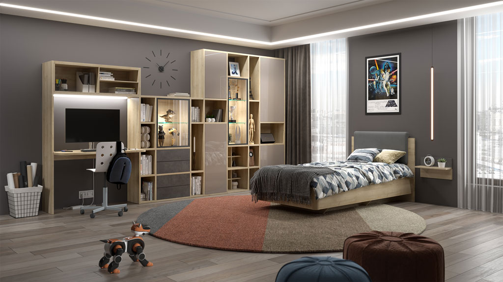 Молодежная мебель Соло (дуб Ривьера/моккачино глянец)