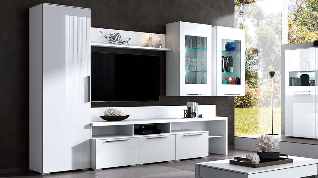 Гостиная Соло (белый / белый глянец)