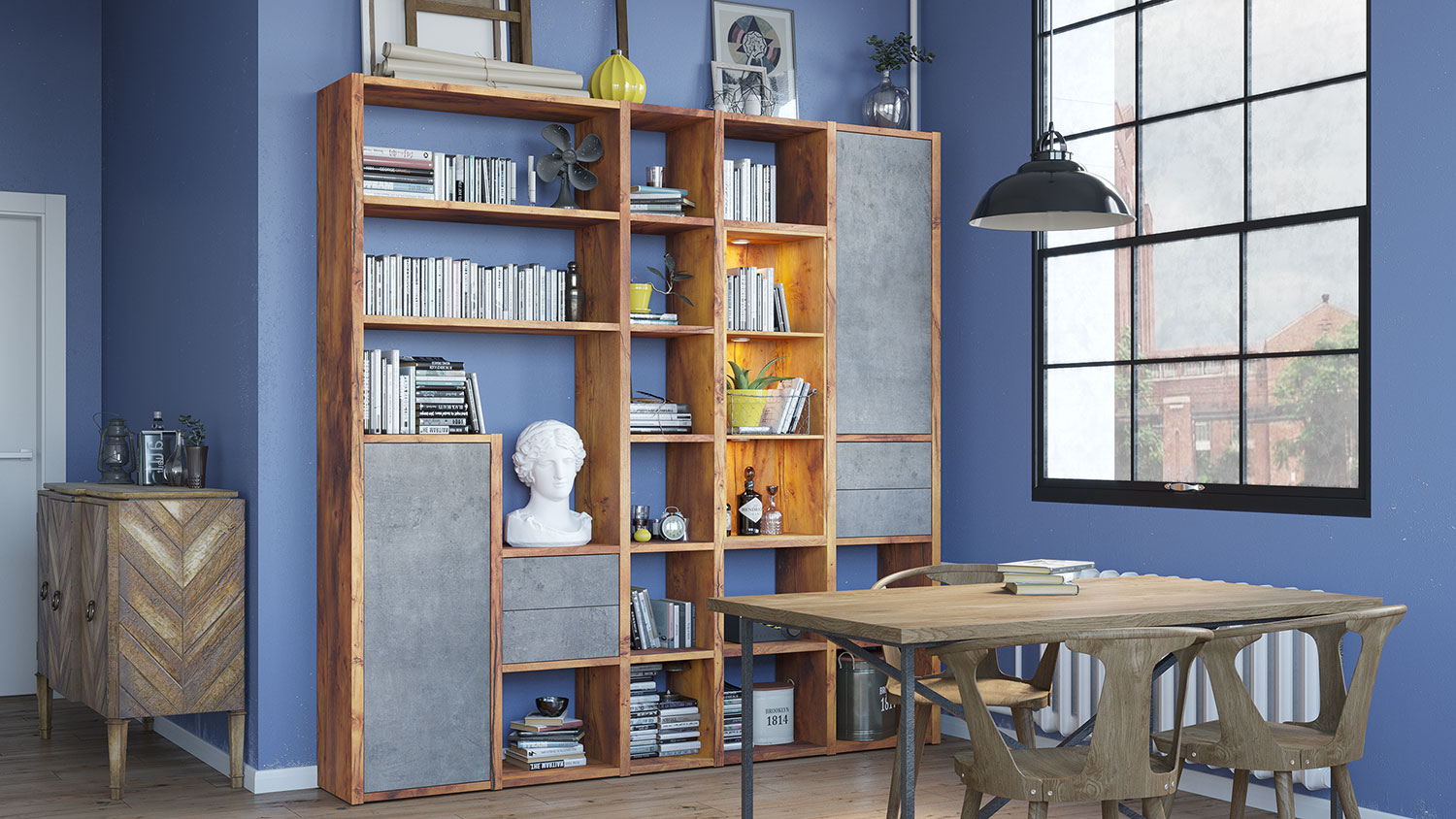 Стеллаж 405.K33 (тис Таксония/бетон Grey)