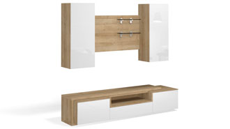 Стенка в гостиную Solo (дуб Ривьера/белый глянец)