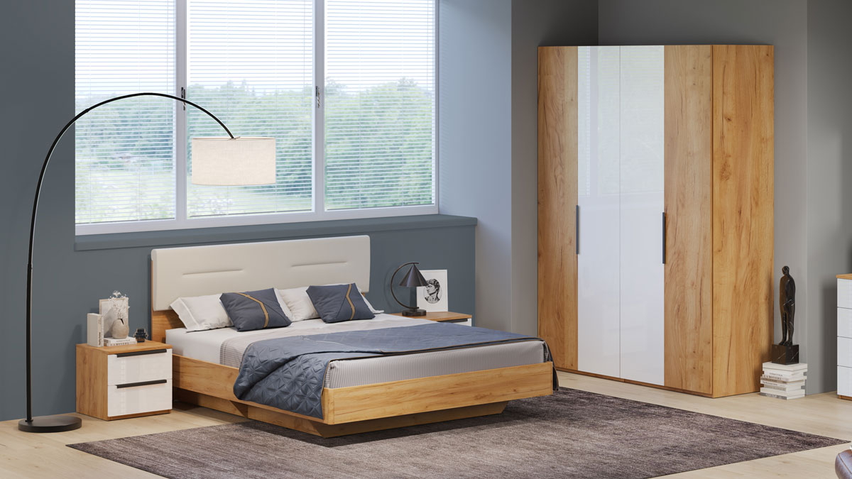 Спальня Наполи (дуб Крафт золотой/белый глянец)