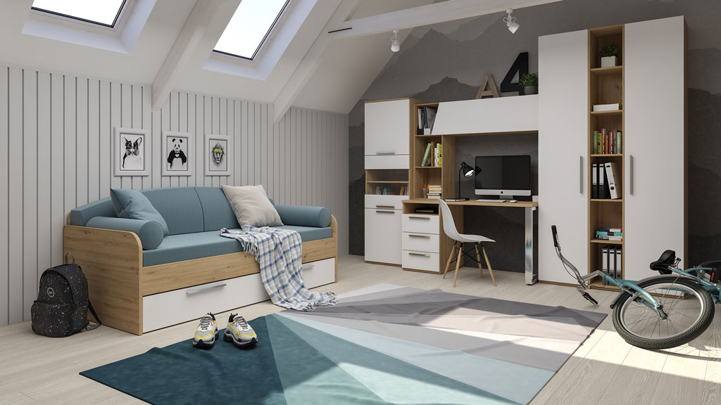 Молодежная Наполи (Дуб золотой/белый матовый)