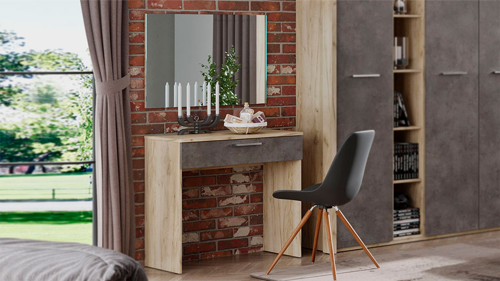 Стол туалетный с зеркалом Napoli (Крафт серый/бетон Dark)