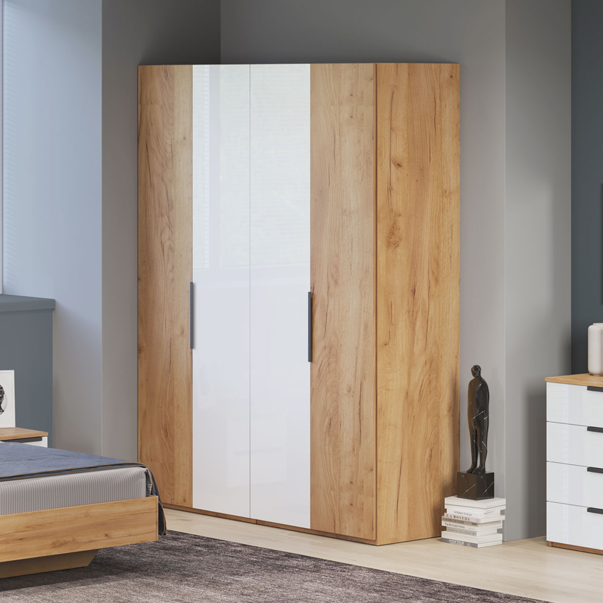 Шкаф для одежды 4 двери Napoli (Крафт золотой/белый глянец)