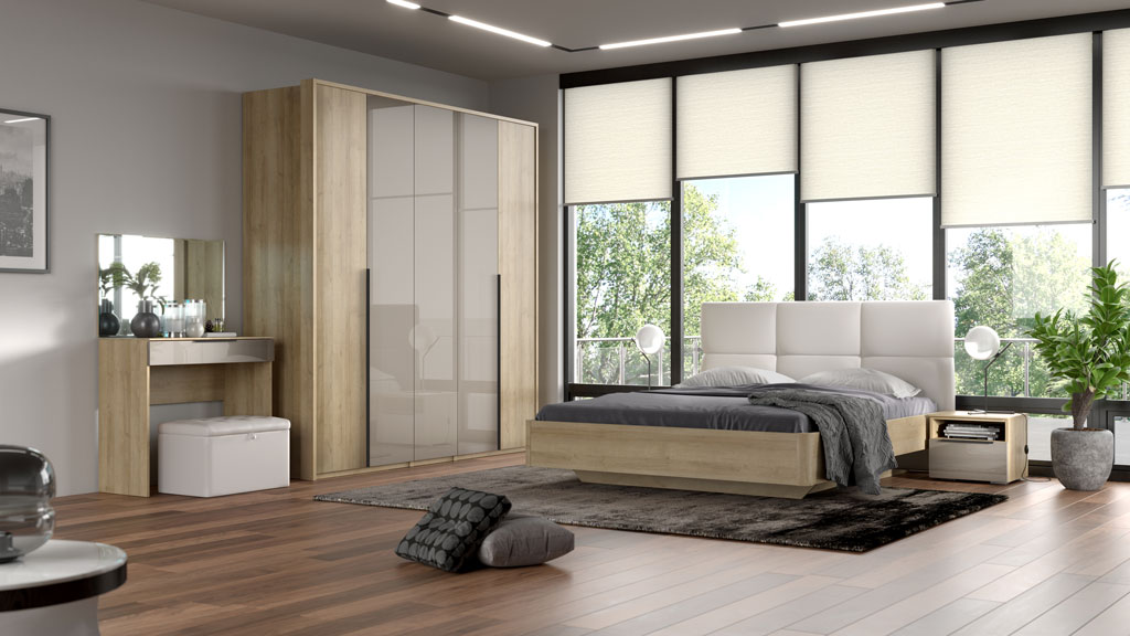 Спальня Соло (дуб Ривьера/моккачино глянец)