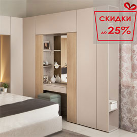 Стенка в спальню с туалетным столом Сарино (Кашемир серый / Иланга)