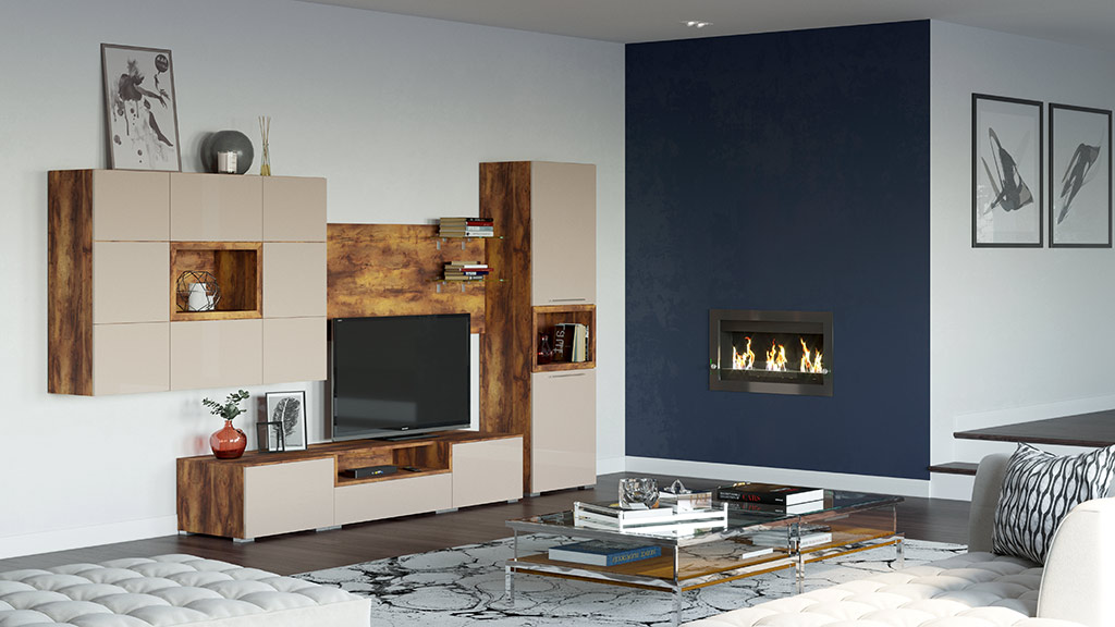 Стенка в гостиную Соло (тис Таксония/моккачино глянец)