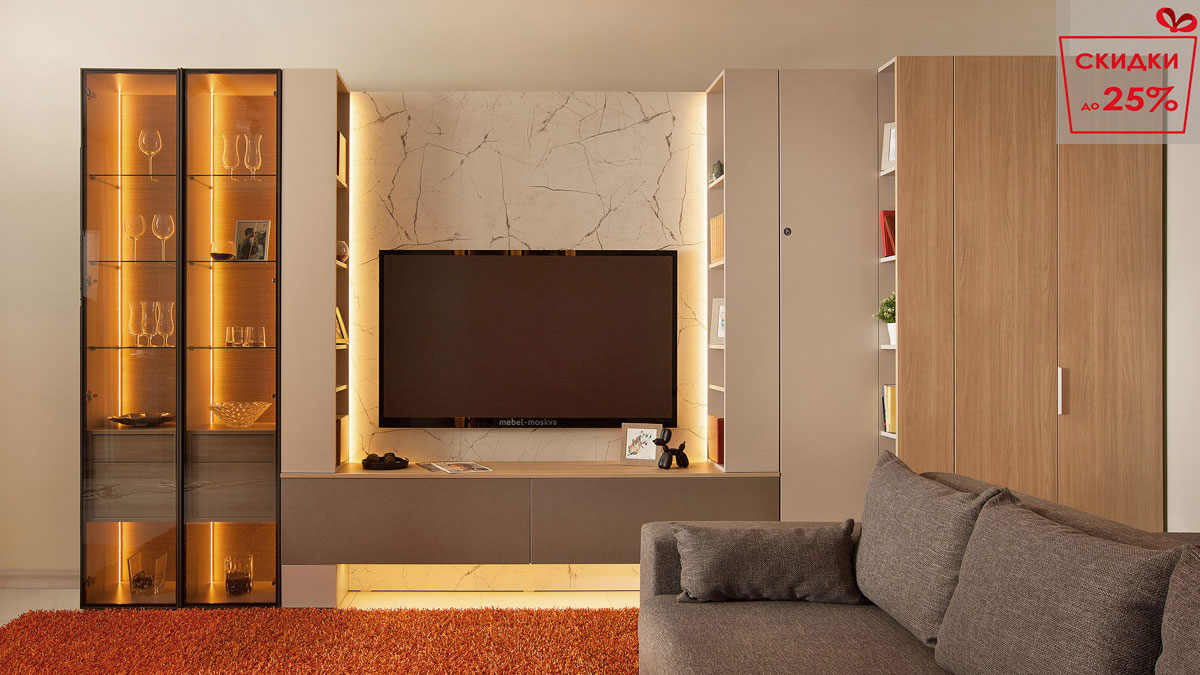 Гостиная Сарино К1 (Кашемир/Иланга/Кристалл белый)